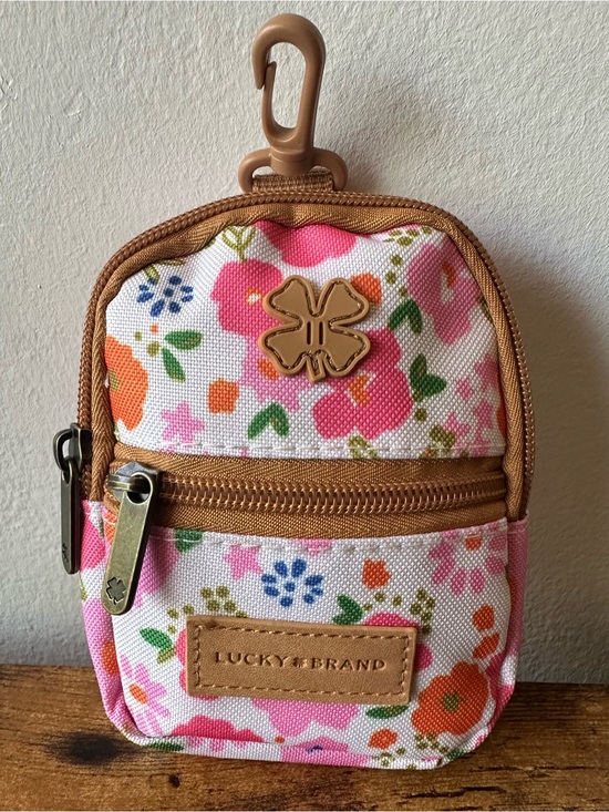 Lucky Brand Accessories - Lucky Brand Pink Floral Mini Bag Pouch Keychain Bag Charm Pink w/ Tan Trim NWOT